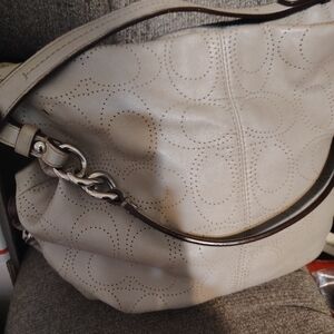 Coach Cream Leather Shoulder Bag with Chain Detail